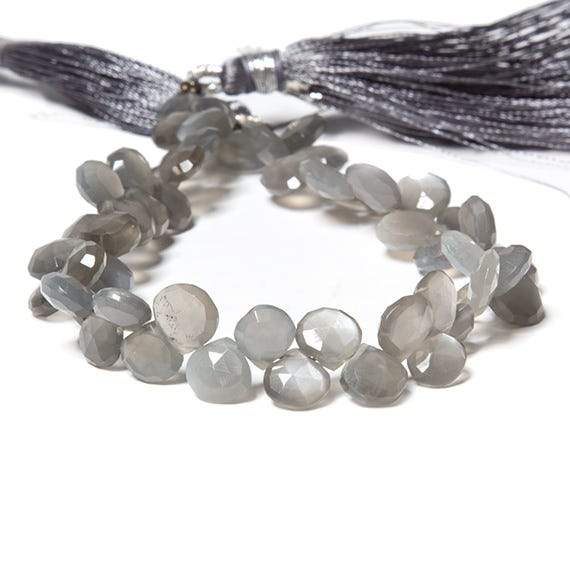 7x7-10x10mm Platinum Grey Moonstone faceted heart briolette 8 inch 50 Beads - Beadsofcambay.com