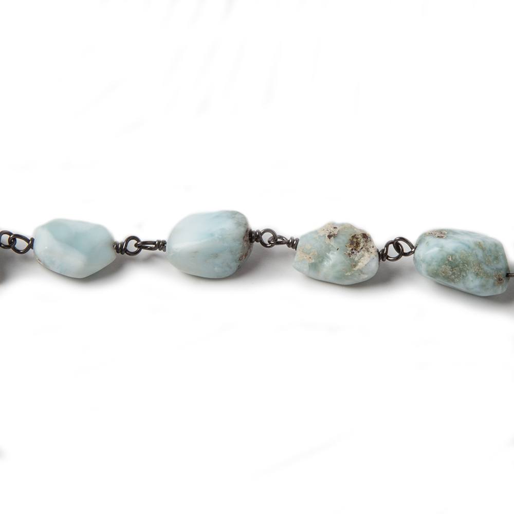 7x7-10x7mm Larimar faceted nugget Oxidized .925 Silver Chain by the foot 23 pcs - Beadsofcambay.com