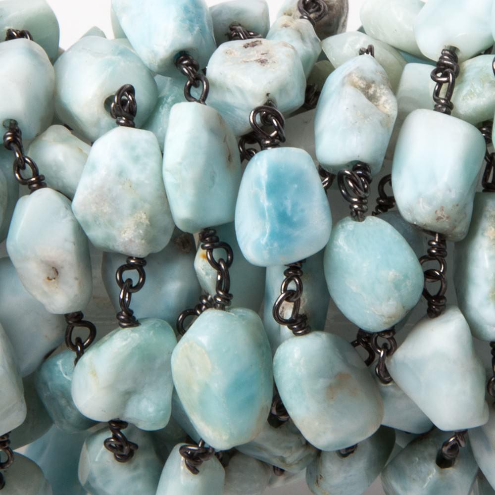7x7-10x7mm Larimar faceted nugget Oxidized .925 Silver Chain by the foot 23 pcs - Beadsofcambay.com