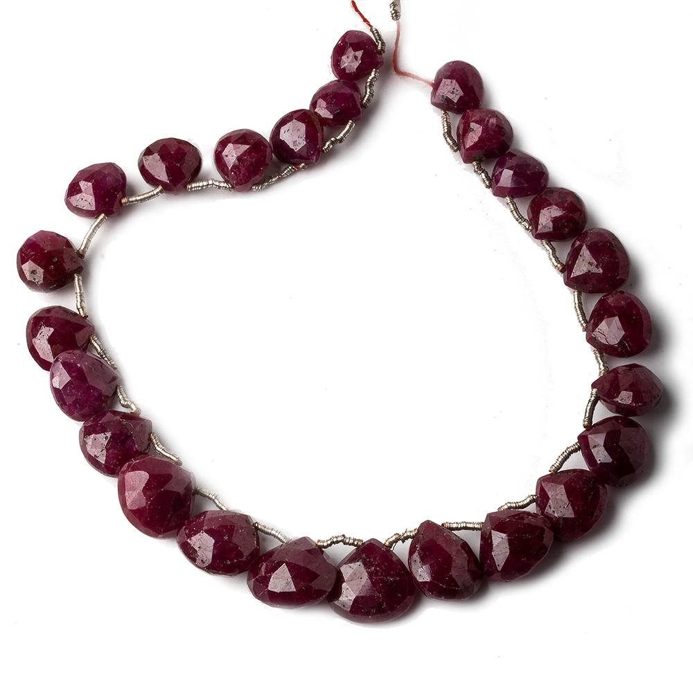 7x7-11x11mm Ruby Faceted Heart Briolette 8 inch 25 - Beadsofcambay.com