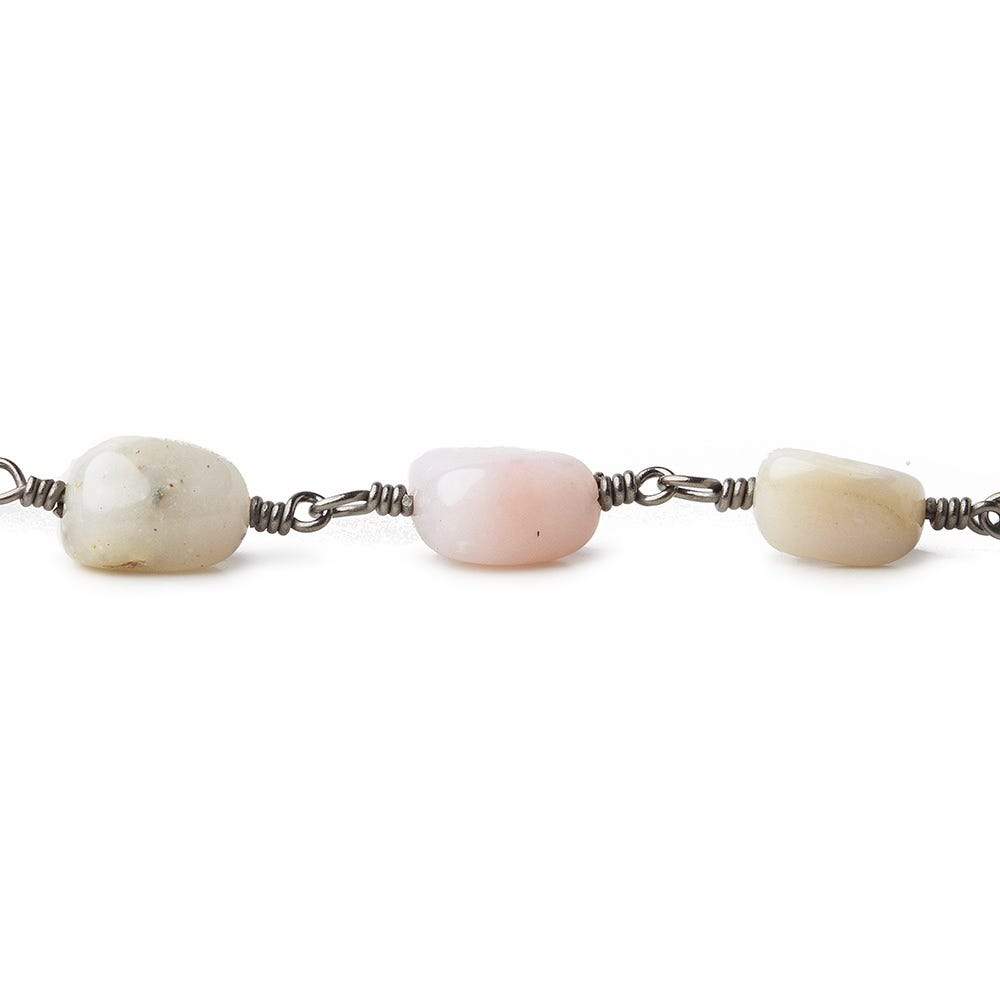7x7-11x7mm Pink Peruvian Opal plain nuggets Black Gold plated Chain by the foot - Beadsofcambay.com