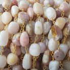 7x7-11x7mm Pink Peruvian Opal plain nuggets Gold plated Chain by the foot - Beadsofcambay.com