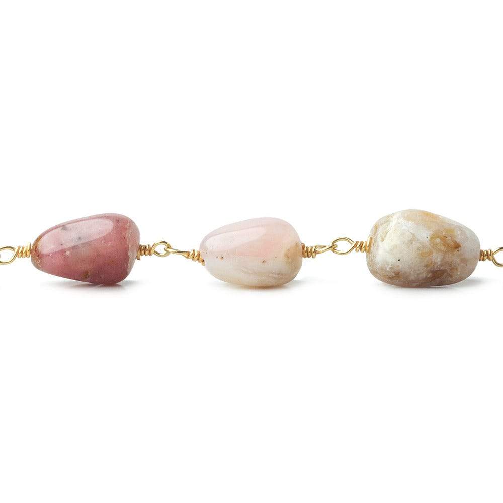 7x7-11x7mm Pink Peruvian Opal plain nuggets Gold plated Chain by the foot - Beadsofcambay.com