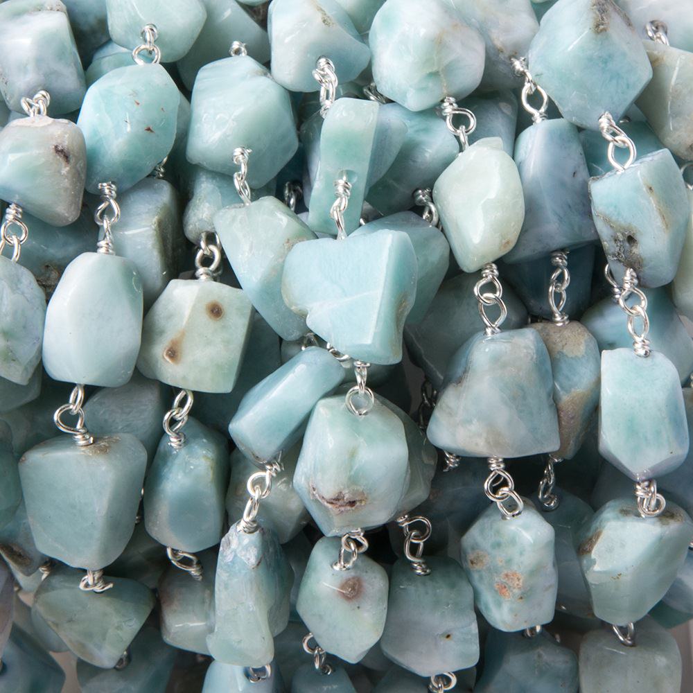 7x7-12x8mm Larimar faceted nugget .925 Silver Chain by the foot - Beadsofcambay.com