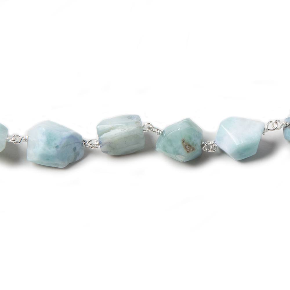7x7-12x8mm Larimar faceted nugget .925 Silver Chain by the foot - Beadsofcambay.com