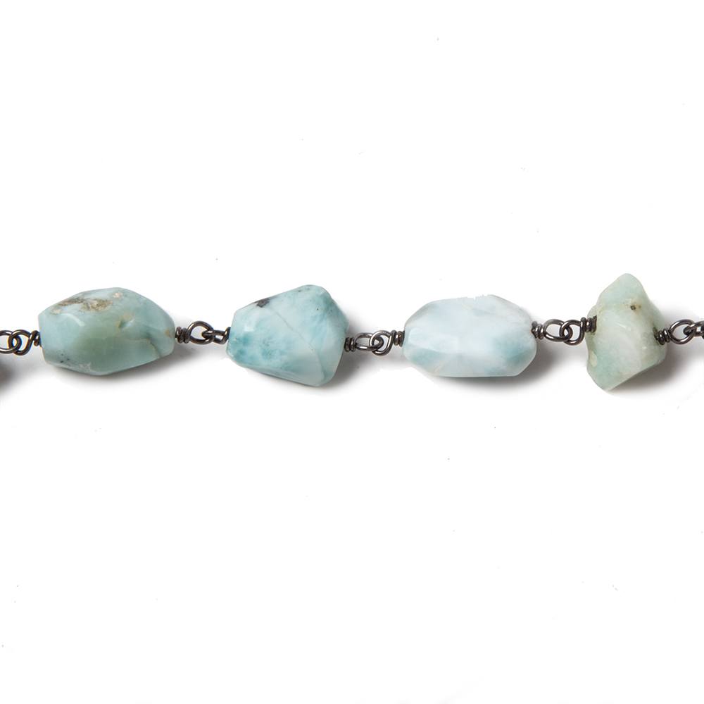 7x7-12x8mm Larimar faceted nugget Oxidized .925 Silver Chain by the foot 22 pieces - Beadsofcambay.com