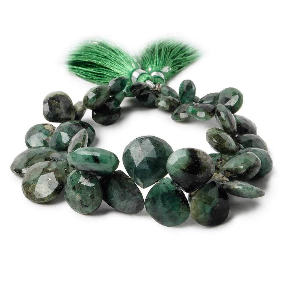 7x7-13x11mm Emerald Heart Briolette 7 inch 39 pieces - Beadsofcambay.com