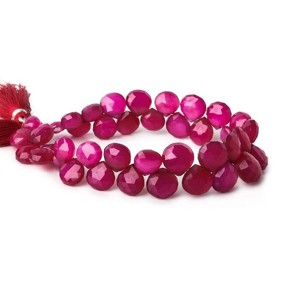 7x7-13x13mm Dark Lipstick Pink Chalcedony Faceted Hearts 8 inch 41 Beads - Beadsofcambay.com