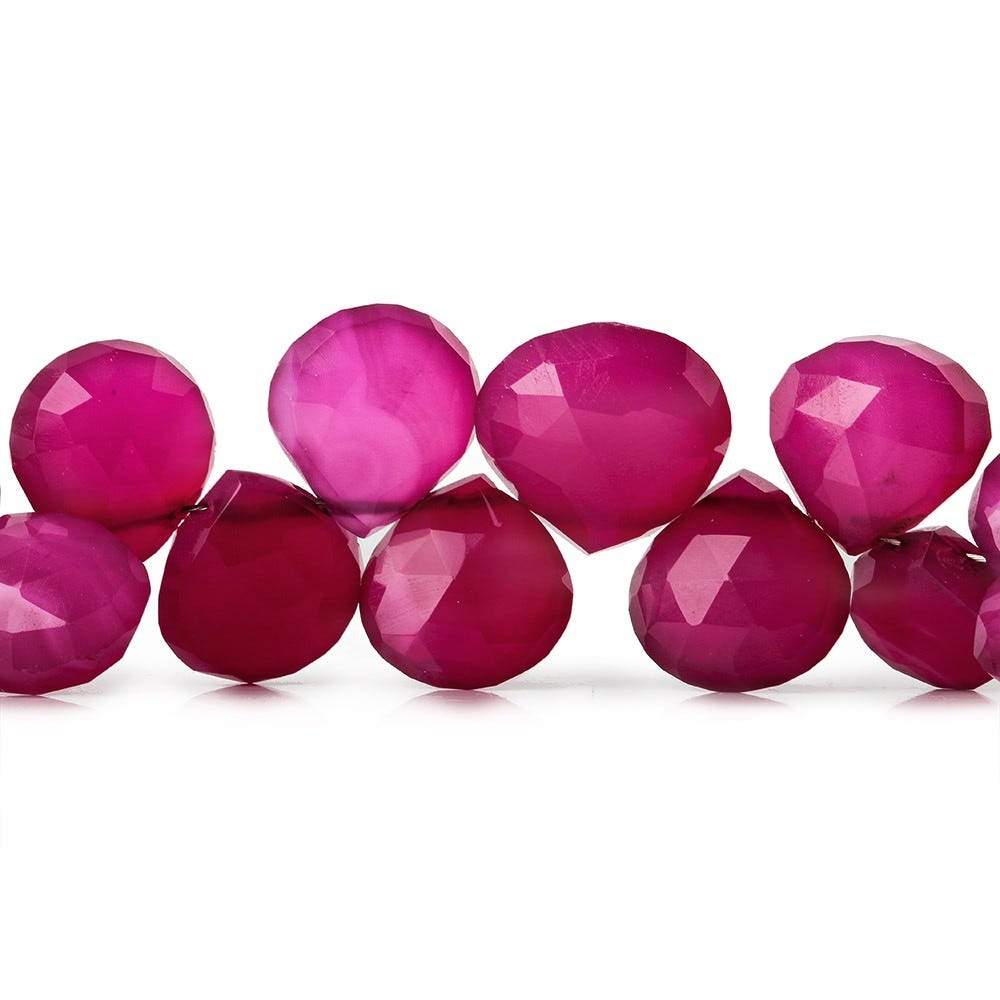 7x7-13x13mm Dark Lipstick Pink Chalcedony Faceted Hearts 8 inch 41 Beads - Beadsofcambay.com
