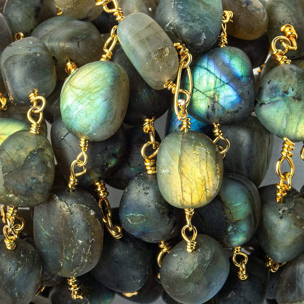7x7-14x10mm Matte Labradorite plain nugget Gold plated Chain by the foot 17 beads per - Beadsofcambay.com