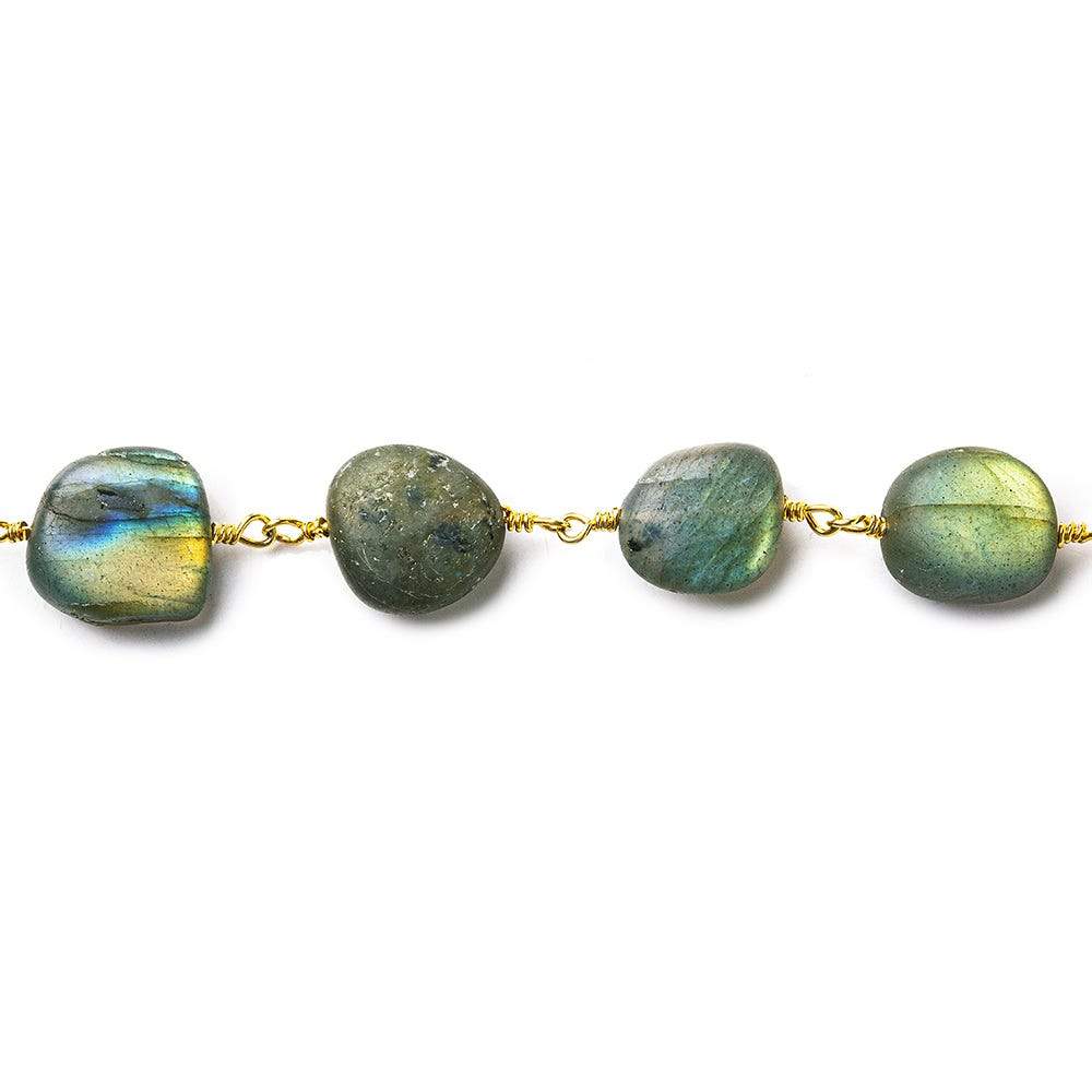 7x7-14x10mm Matte Labradorite plain nugget Gold plated Chain by the foot 17 beads per - Beadsofcambay.com