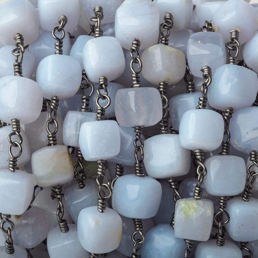 7x7-8.5x8.5mm Turkish Blue Chalcedony plain cube Black Gold plated Chain by the foot - Beadsofcambay.com