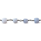 7x7-8.5x8.5mm Turkish Blue Chalcedony plain cube Black Gold plated Chain by the foot - Beadsofcambay.com