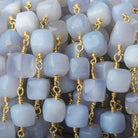 7x7-8.5x8.5mm Turkish Blue Chalcedony plain cube Gold plated Chain by the foot - Beadsofcambay.com