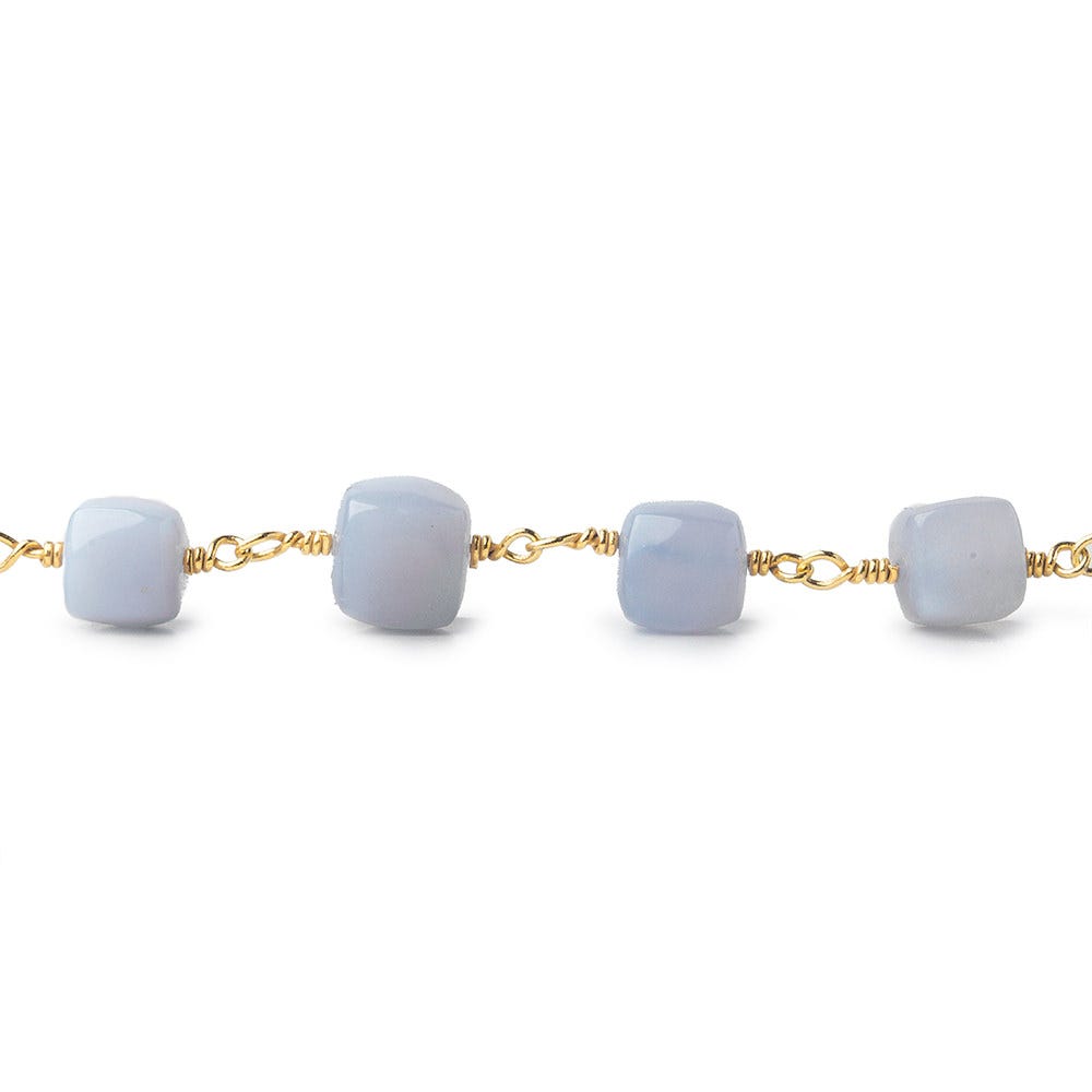 7x7-8.5x8.5mm Turkish Blue Chalcedony plain cube Gold plated Chain by the foot - Beadsofcambay.com