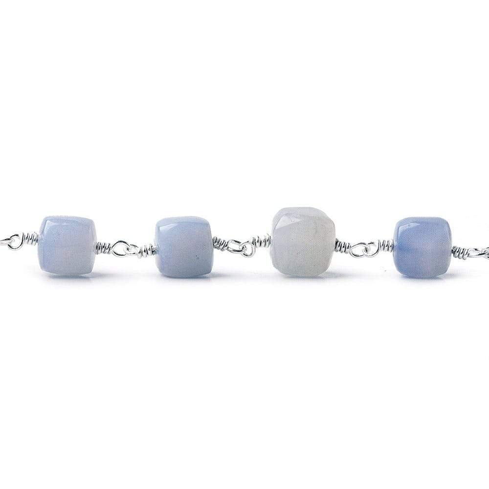 7x7-8.5x8.5mm Turkish Blue Chalcedony plain cube Silver plated Chain by the foot - Beadsofcambay.com