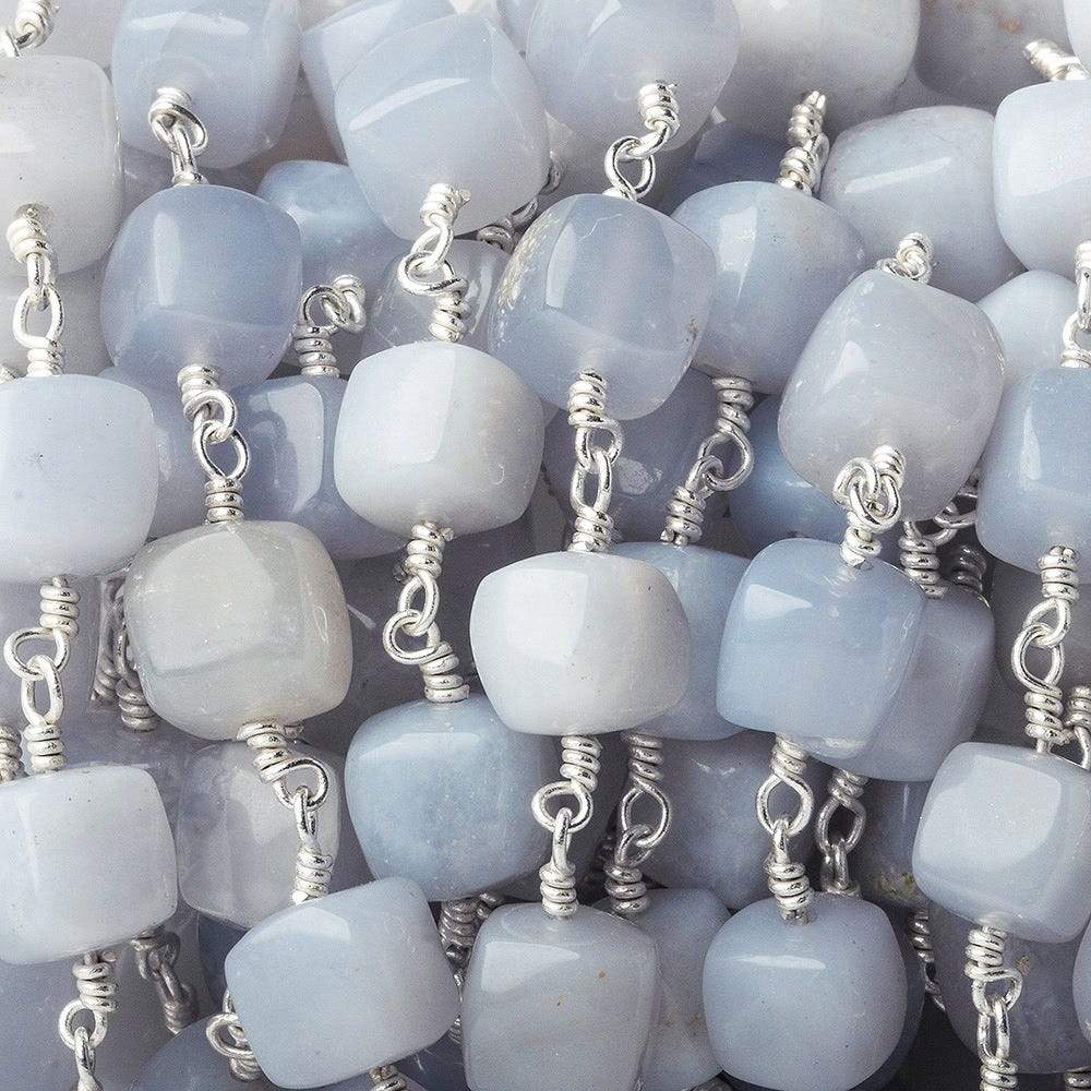 7x7-8.5x8.5mm Turkish Blue Chalcedony plain cube Silver plated Chain by the foot - Beadsofcambay.com