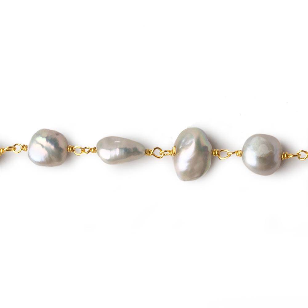 7x7-8x10mm Silver Baroque Freshwater Pearl Vermeil Chain by the foot 23 pcs - Beadsofcambay.com