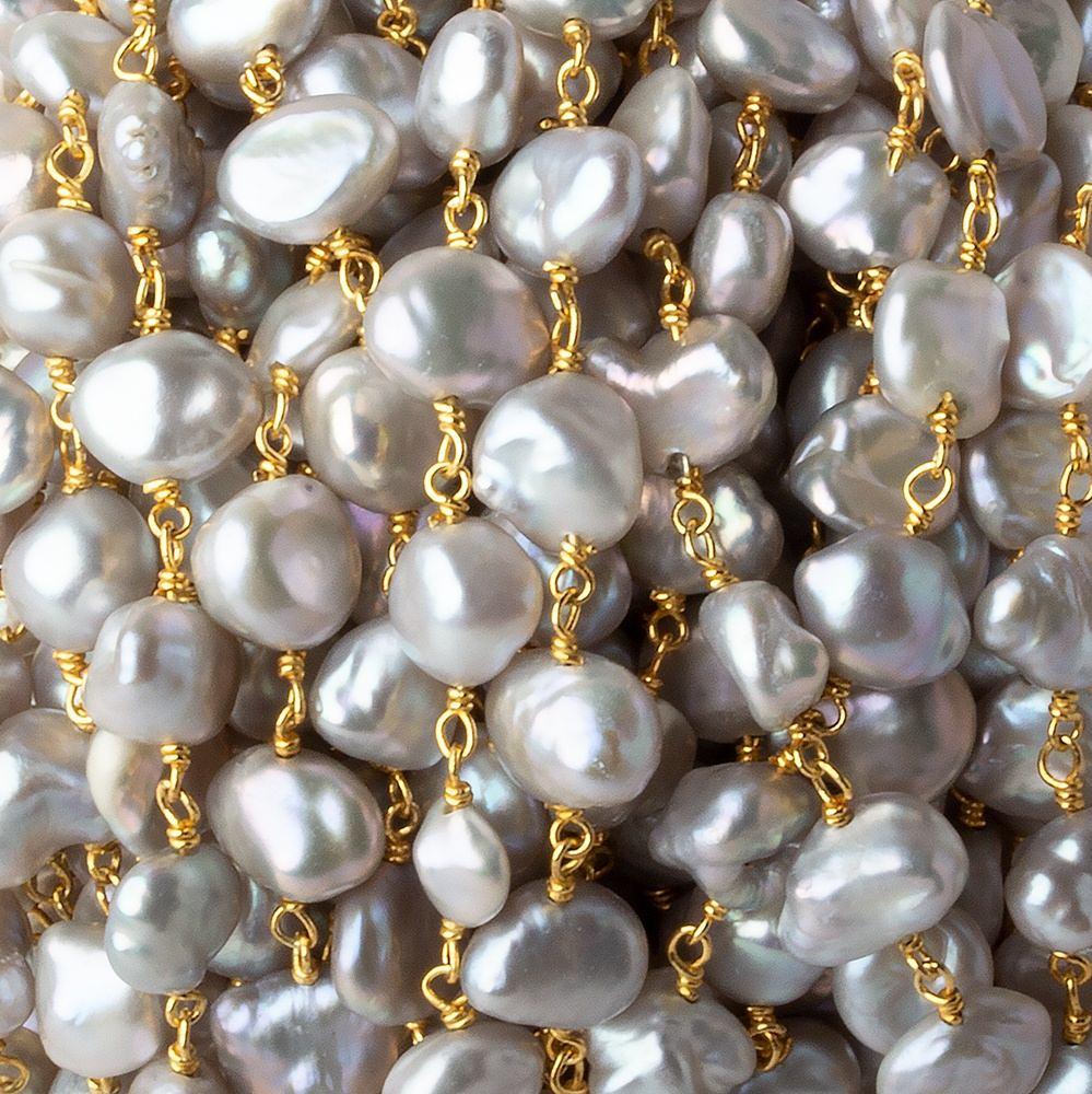 7x7-8x10mm Silver Baroque Freshwater Pearl Vermeil Chain by the foot 23 pcs - Beadsofcambay.com