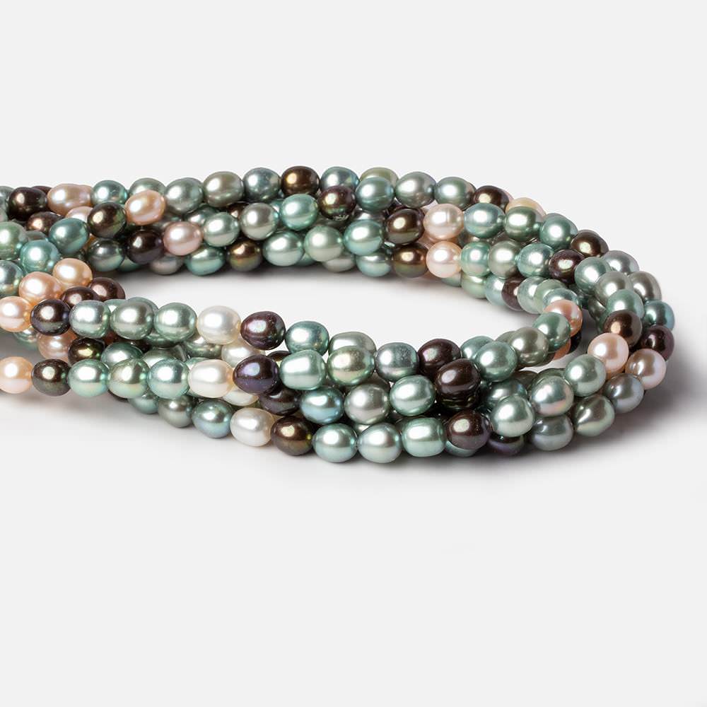 7x7-8x6mm Tri Color straight drilled Oval Freshwater Pearls 15 inch 52 pieces AAA - Beadsofcambay.com
