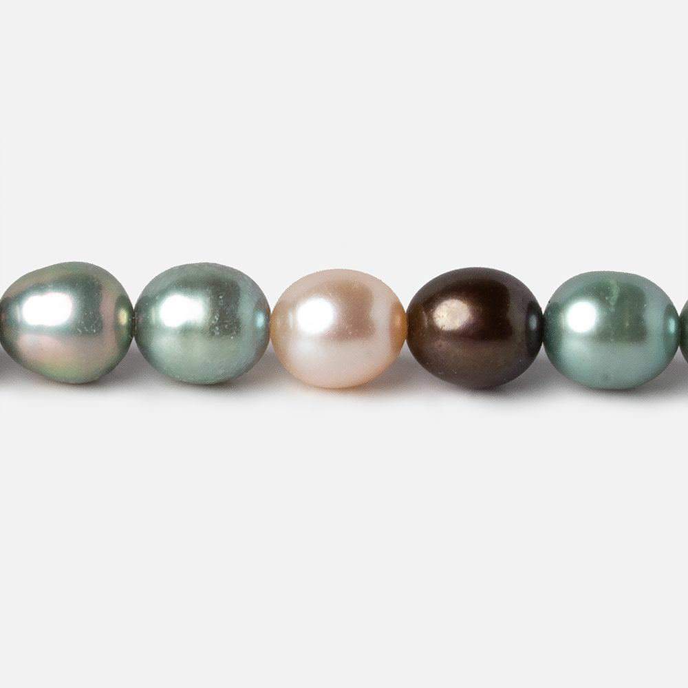 7x7-8x6mm Tri Color straight drilled Oval Freshwater Pearls 15 inch 52 pieces AAA - Beadsofcambay.com
