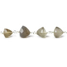 7x7-8x8mm Chocolate & Platinum Moonstone triangle .925 Silver Chain by the foot 25 beads - Beadsofcambay.com