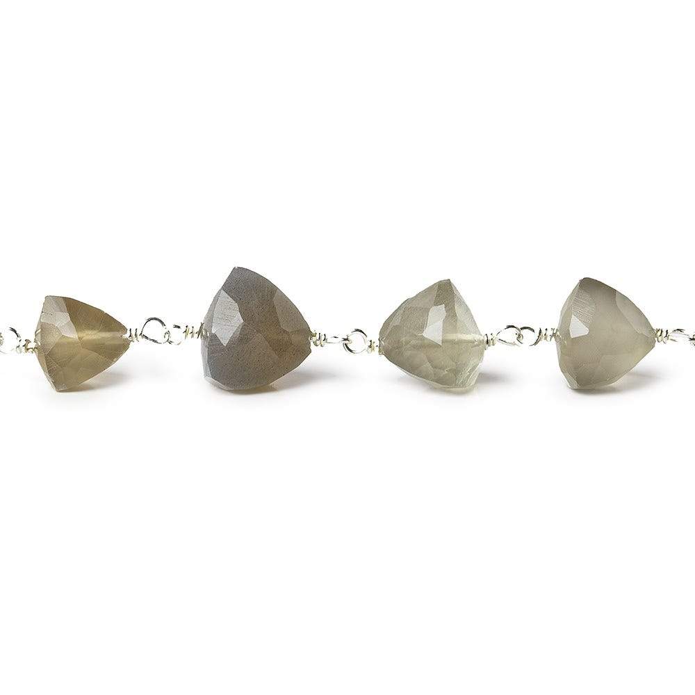 7x7-8x8mm Chocolate & Platinum Moonstone triangle .925 Silver Chain by the foot 25 beads - Beadsofcambay.com
