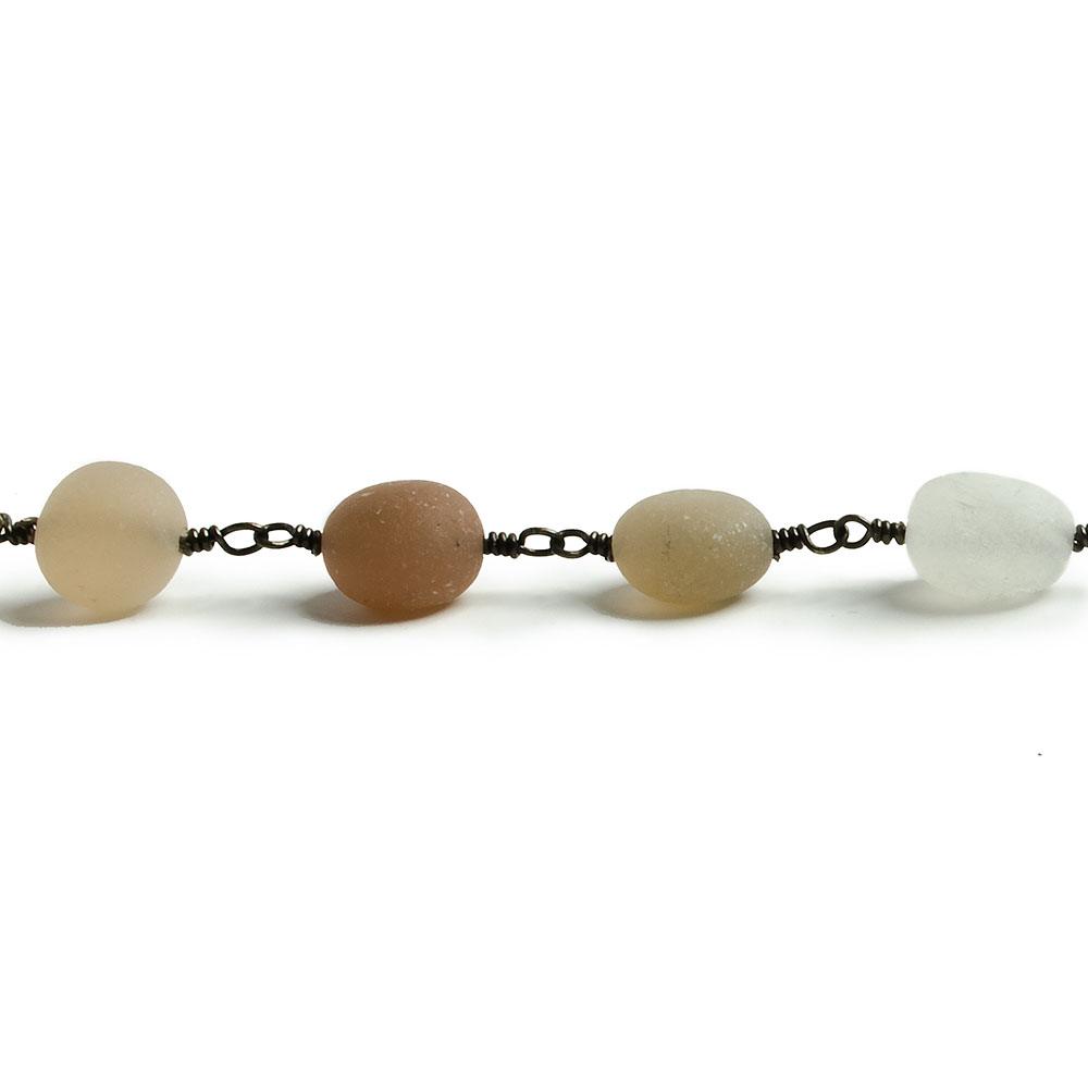 7x7-9x7mm Matte Multi Color Moonstone nugget Black Gold plated Chain by the foot with approximately 21 pcs - Beadsofcambay.com