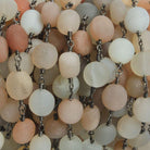 7x7-9x7mm Matte Multi Color Moonstone nugget Black Gold plated Chain by the foot with approximately 21 pcs - Beadsofcambay.com