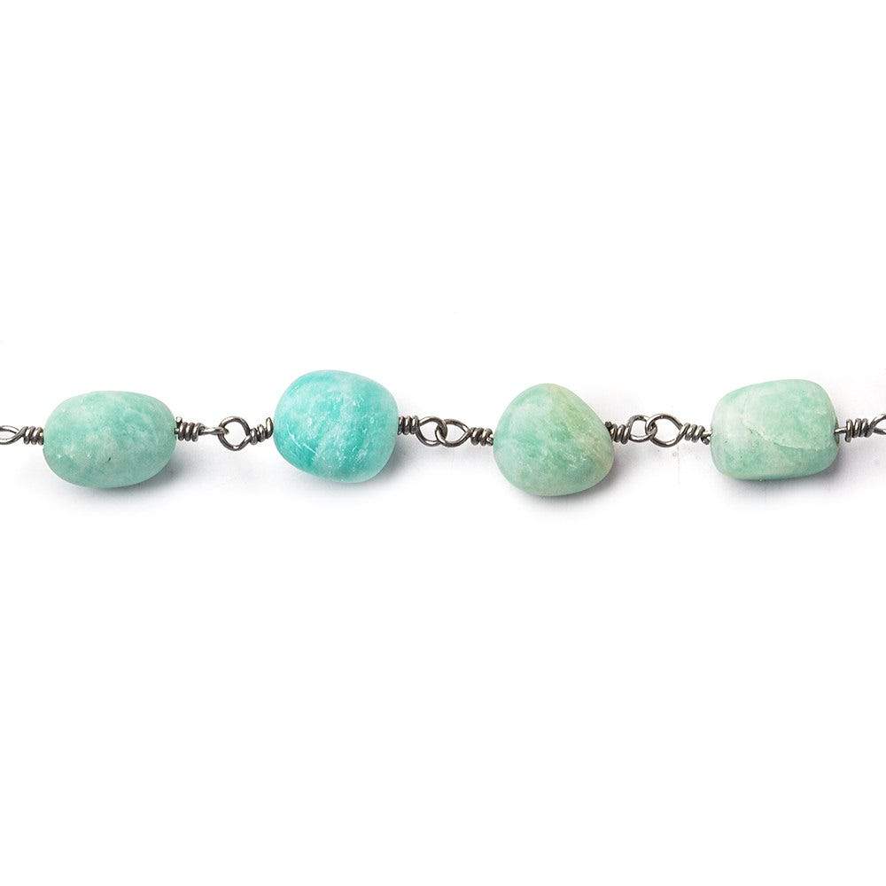 7x7-9x9mm Matte Amazonite plain nugget Black Gold plated Chain by the foot 20 beads per - Beadsofcambay.com