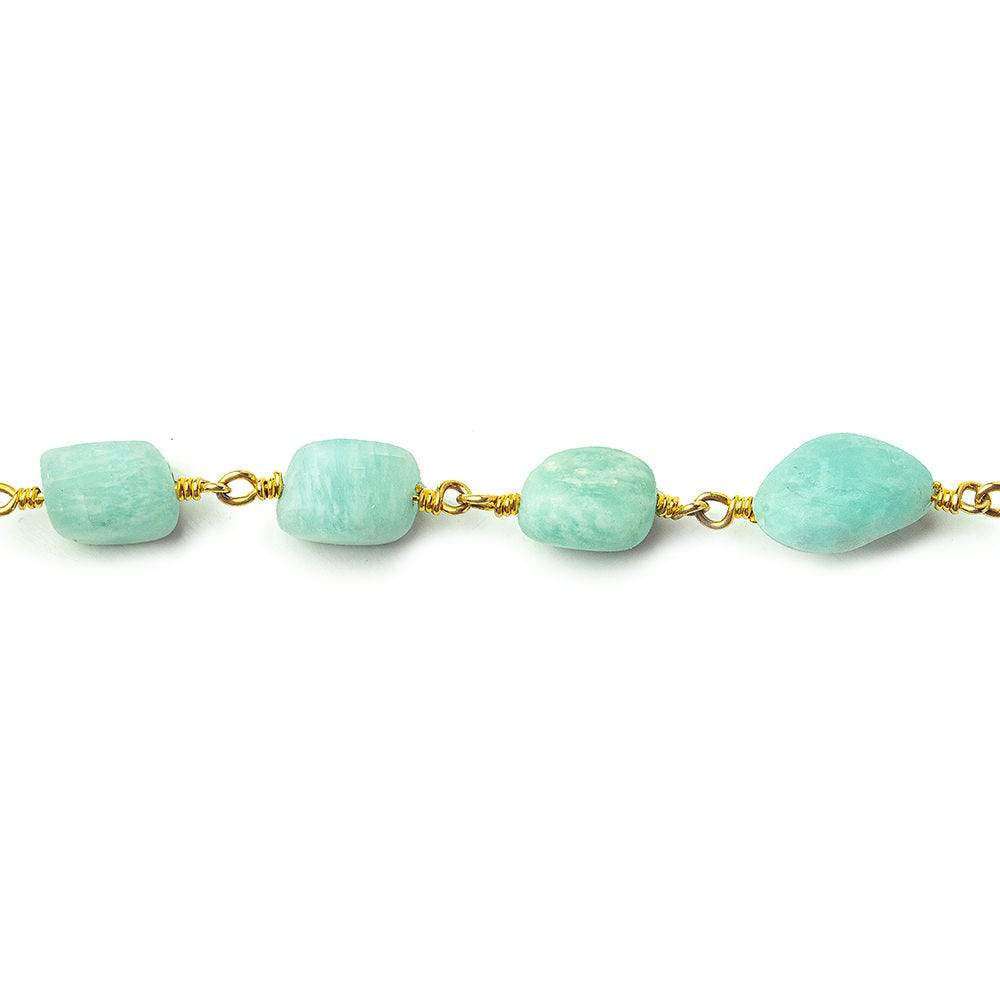 7x7-9x9mm Matte Amazonite plain nugget Gold plated Chain by the foot 20 beads per - Beadsofcambay.com