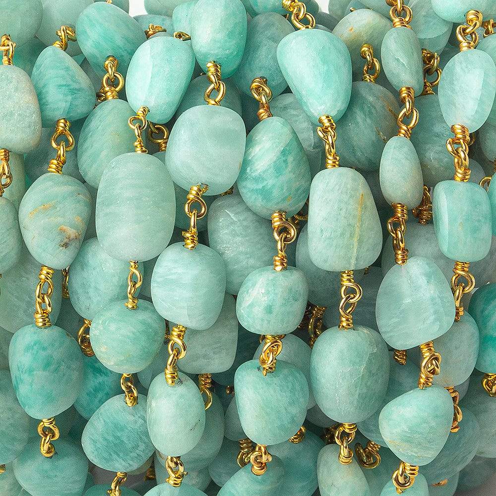 7x7-9x9mm Matte Amazonite plain nugget Gold plated Chain by the foot 20 beads per - Beadsofcambay.com