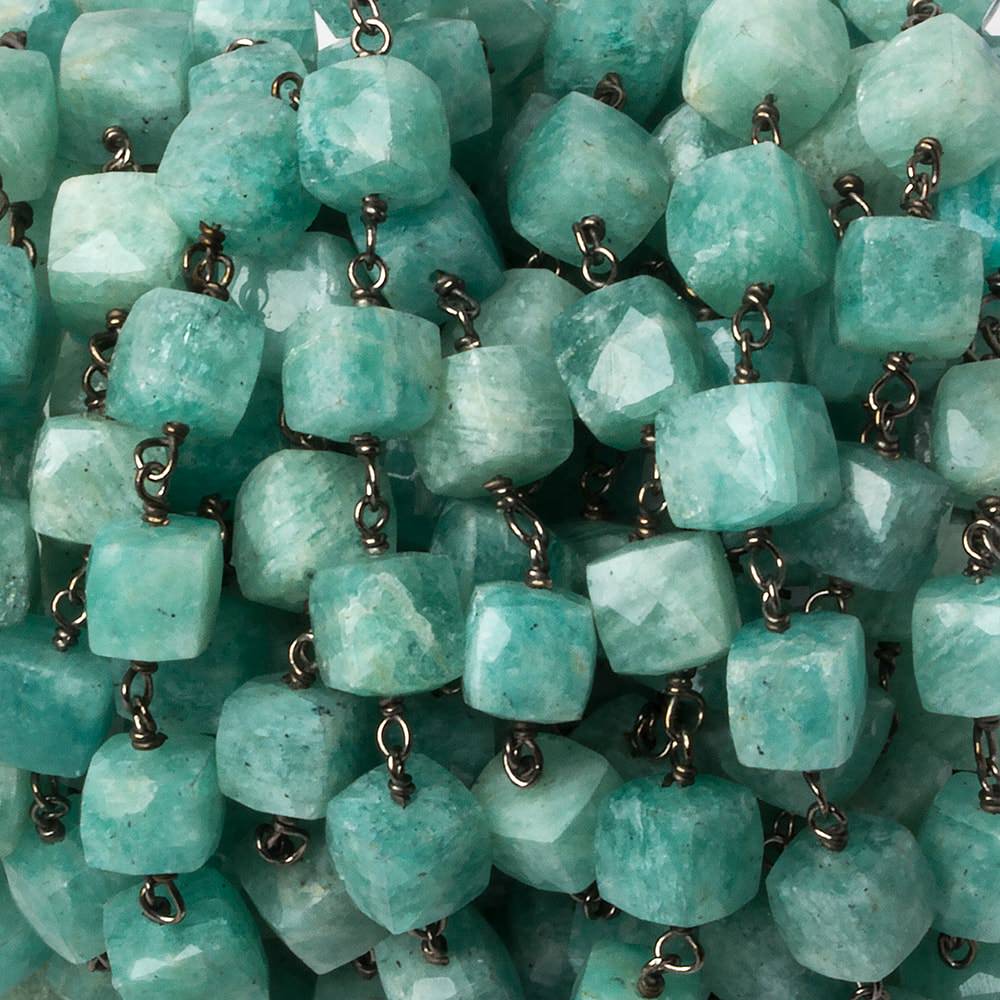 7x7mm Amazonite faceted cube Black Gold plated .925 Silver Chain by the foot 22 pcs - Beadsofcambay.com