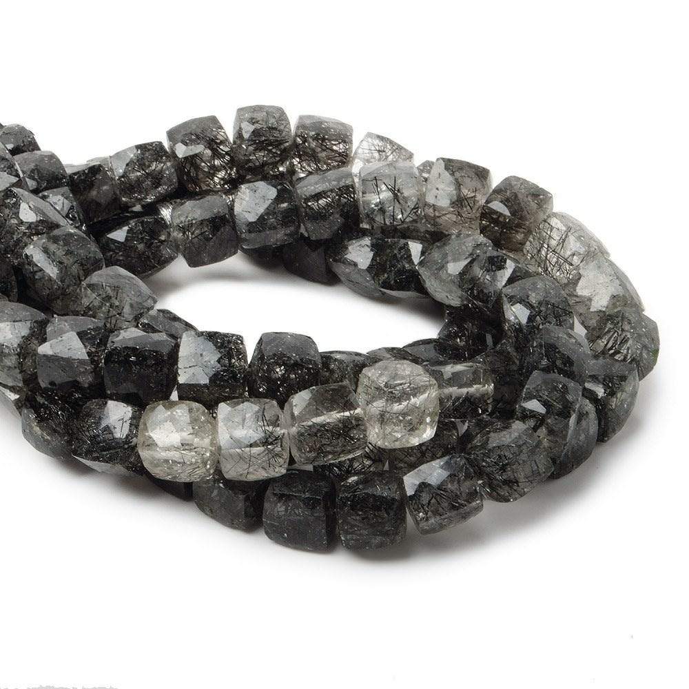 7x7mm Black Tourmalinated Quartz Beads Faceted Cube 8 inch 27 pieces - Beadsofcambay.com