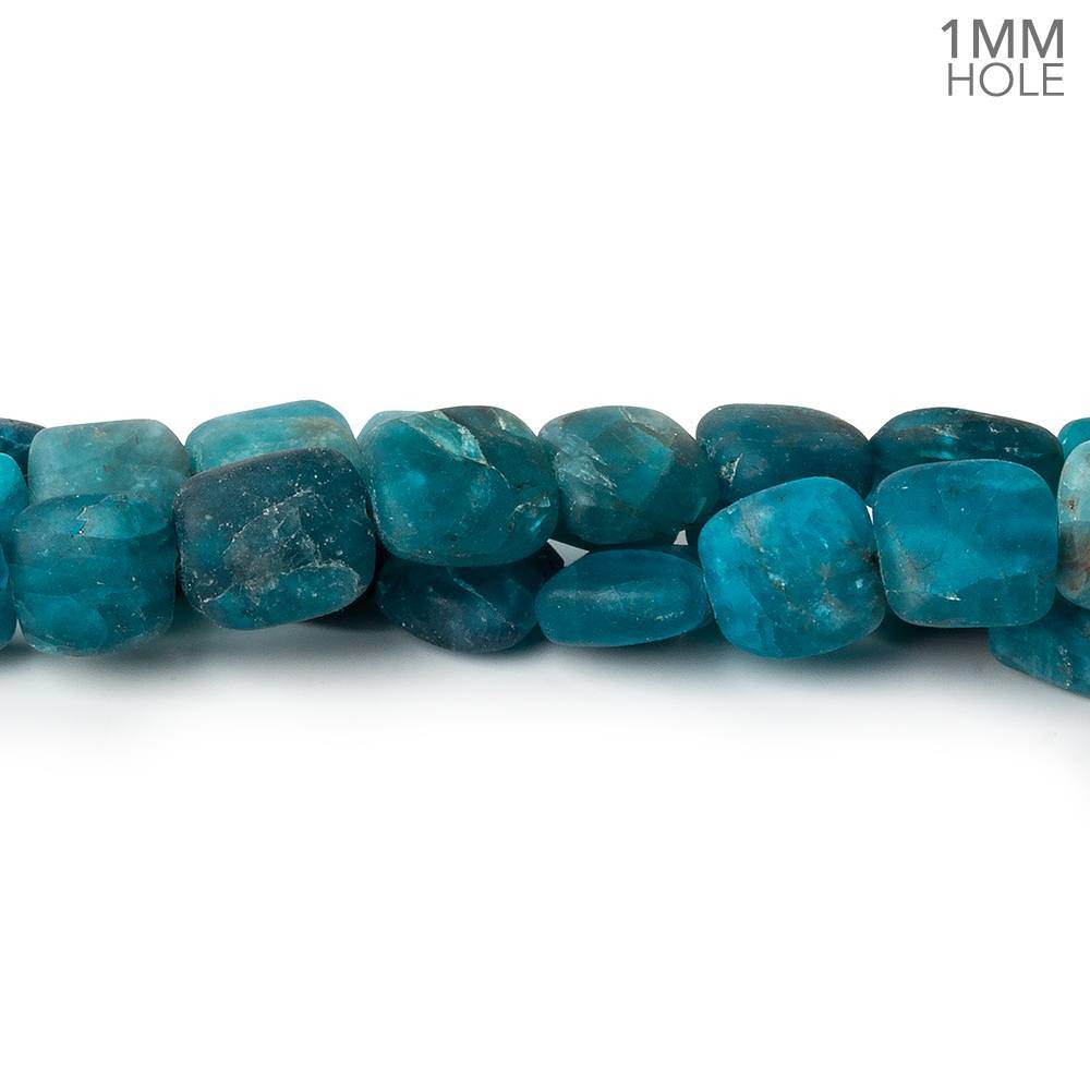 7x7mm Matte Neon Blue Apatite straight drilled plain squares 7.5 inch 25 beads - Beadsofcambay.com