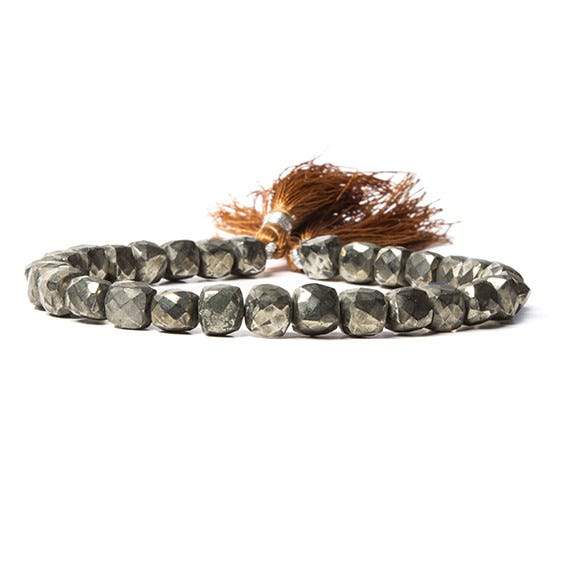 7x7mm Pyrite Faceted Cube Beads 8 inch 31 pieces - Beadsofcambay.com