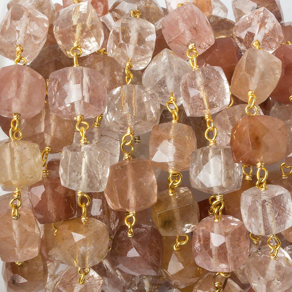 7x7mm Rutilated Quartz faceted cube Vermeil Chain by the foot 25 pcs - Beadsofcambay.com