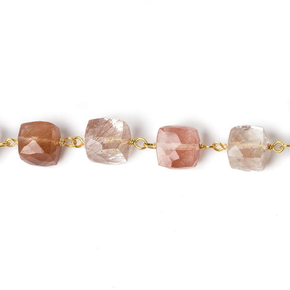 7x7mm Rutilated Quartz faceted cube Vermeil Chain by the foot 25 pcs - Beadsofcambay.com