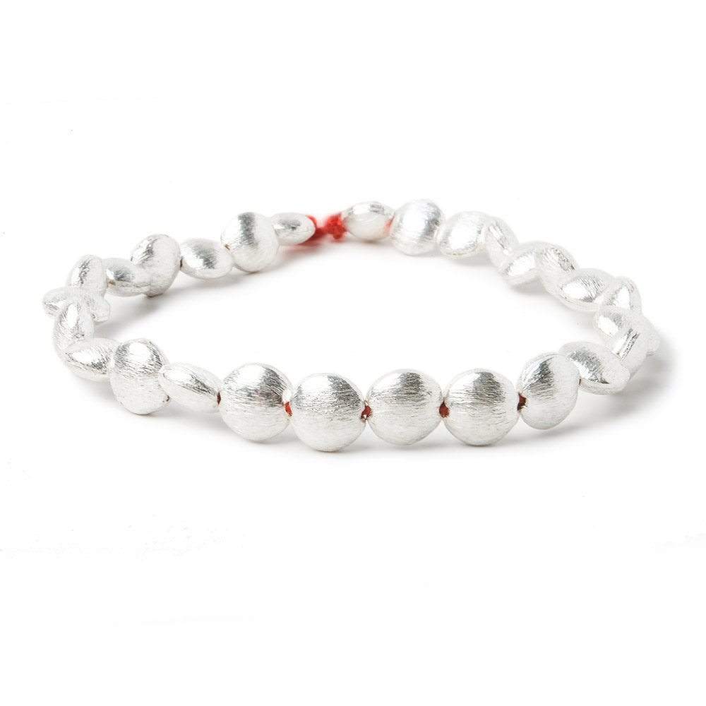 7x7x4mm Sterling Silver plated Copper Flat Brushed Coin 8 inch 29 pcs - Beadsofcambay.com