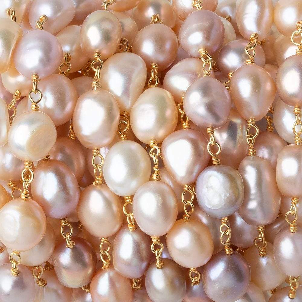 7x8-8x10mm TriColor Baroque Freshwater Pearl Vermeil Chain by the foot - Beadsofcambay.com