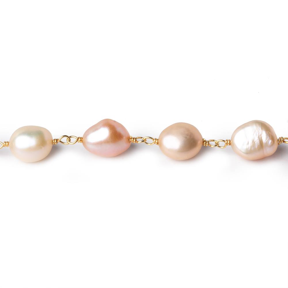 7x8-8x10mm TriColor Baroque Freshwater Pearl Vermeil Chain by the foot - Beadsofcambay.com
