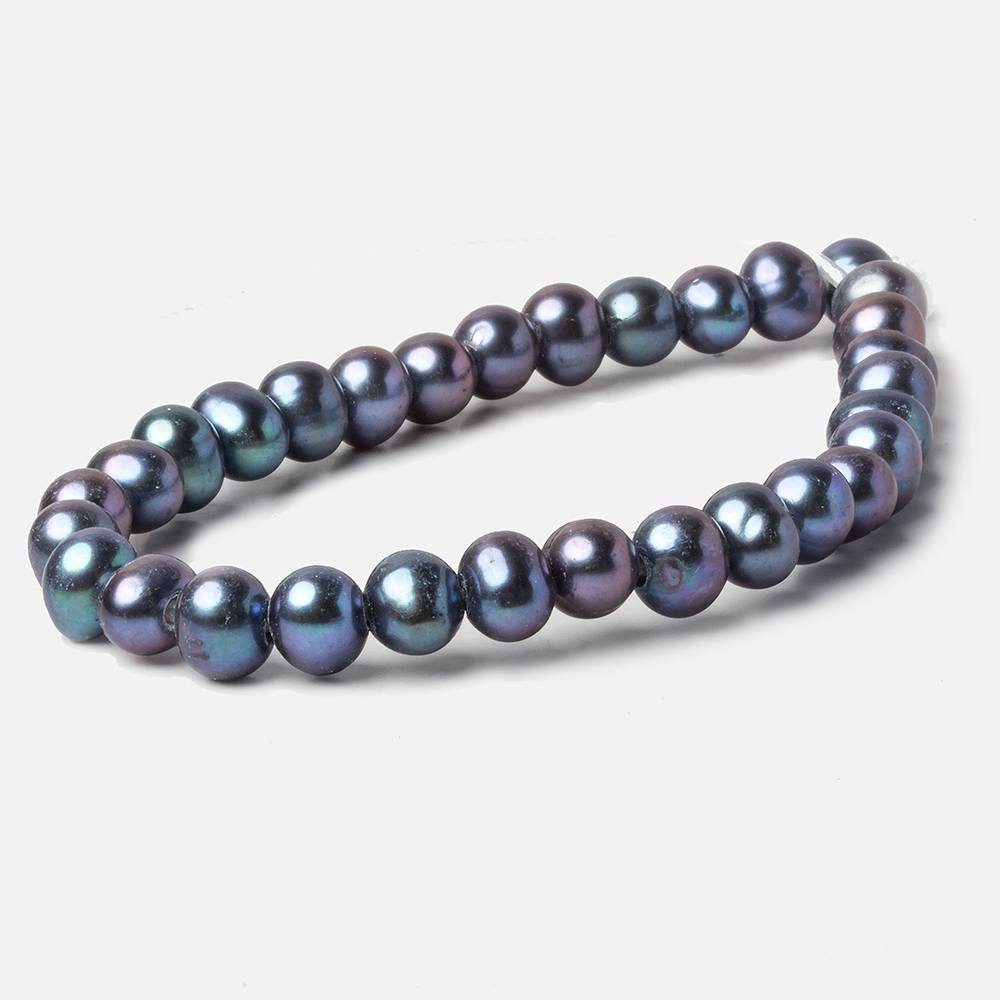 7x8mm Peacock Blue Off Round Large Hole pearls 8 inch 30 pieces AA - Beadsofcambay.com