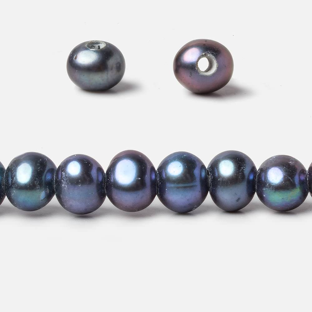 7x8mm Peacock Blue Off Round Large Hole pearls 8 inch 30 pieces AA - Beadsofcambay.com