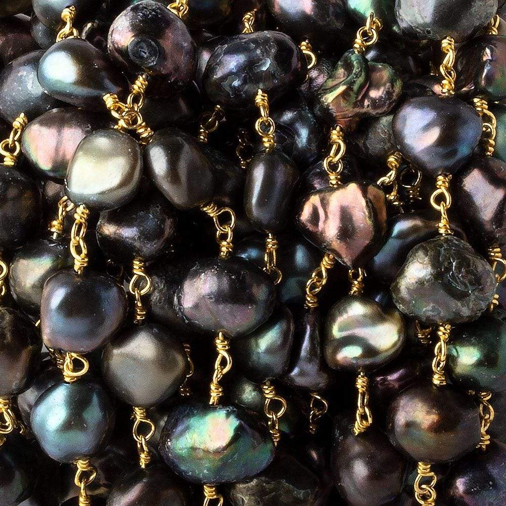 7x9-8x11mm Peacock Baroque Pearl Vermeil Chain by the foot 23 pieces - Beadsofcambay.com
