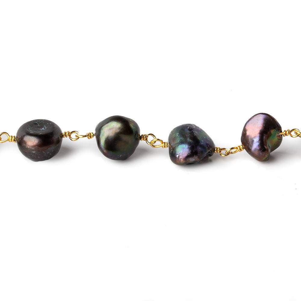 7x9-8x11mm Peacock Baroque Pearl Vermeil Chain by the foot 23 pieces - Beadsofcambay.com
