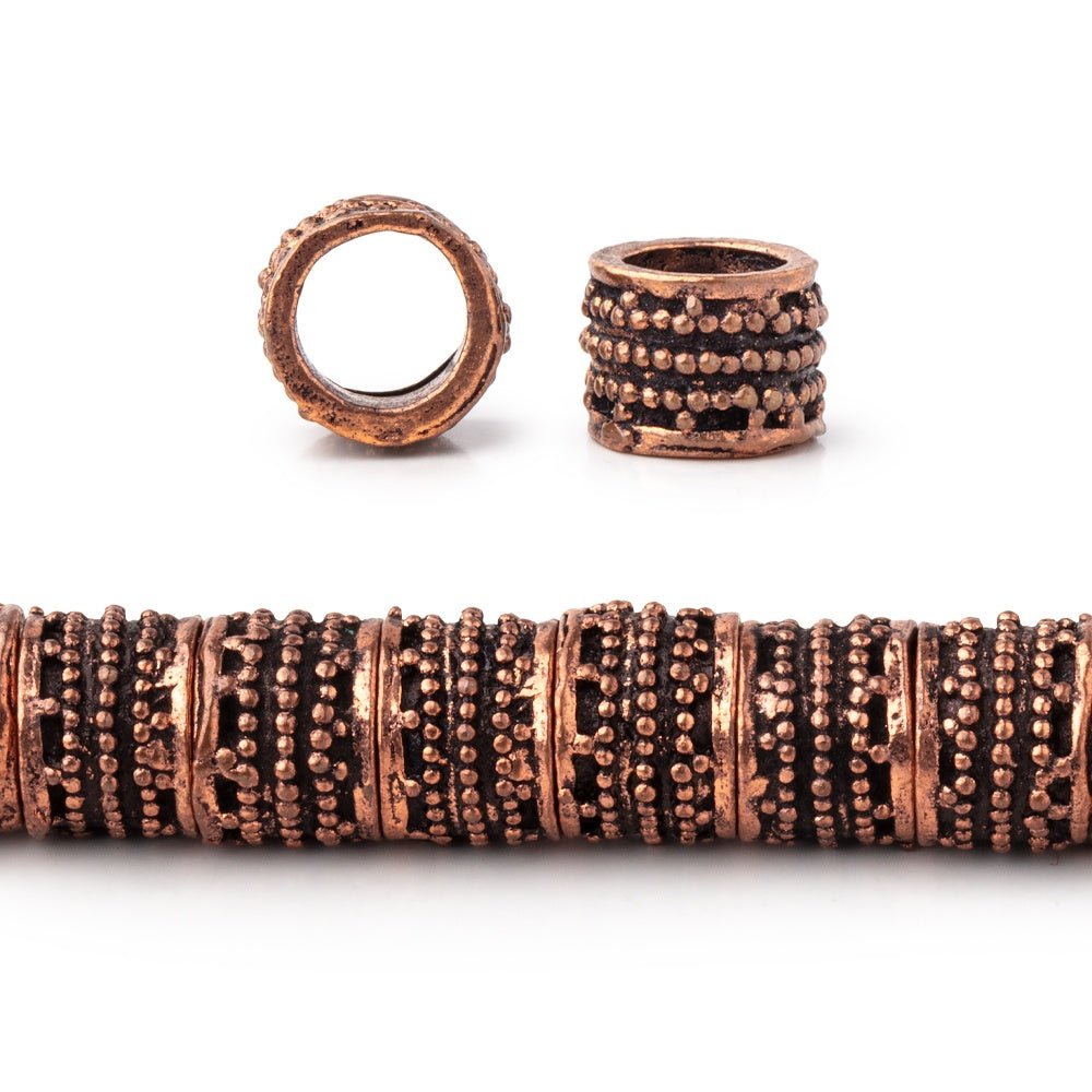 7x9mm Antiqued Copper Miligrain Tubes 8 inch 29 Large Hole Beads - Beadsofcambay.com