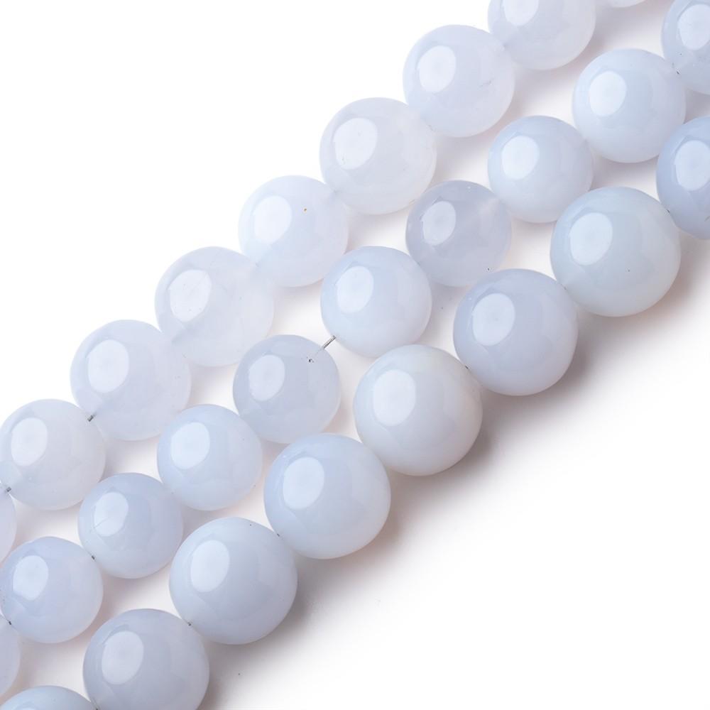 8-10.5mm Turkish Blue Chalcedony Plain Round Beads LOT OF 3 STRANDS - Beadsofcambay.com