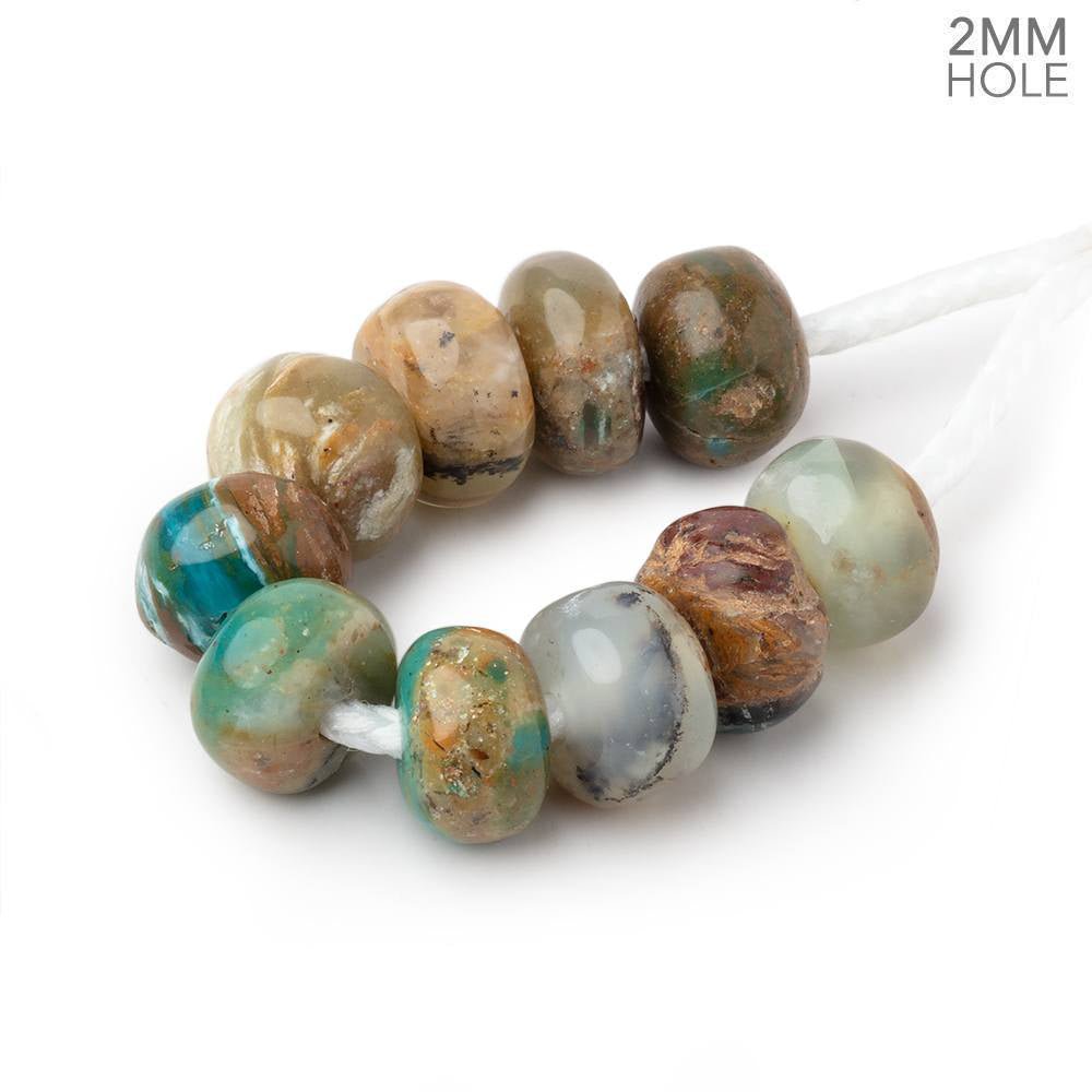 8-10mm Blue Peruvian Opal 2mm Large Hole Plain Rondelle Set of 10 Beads - Beadsofcambay.com