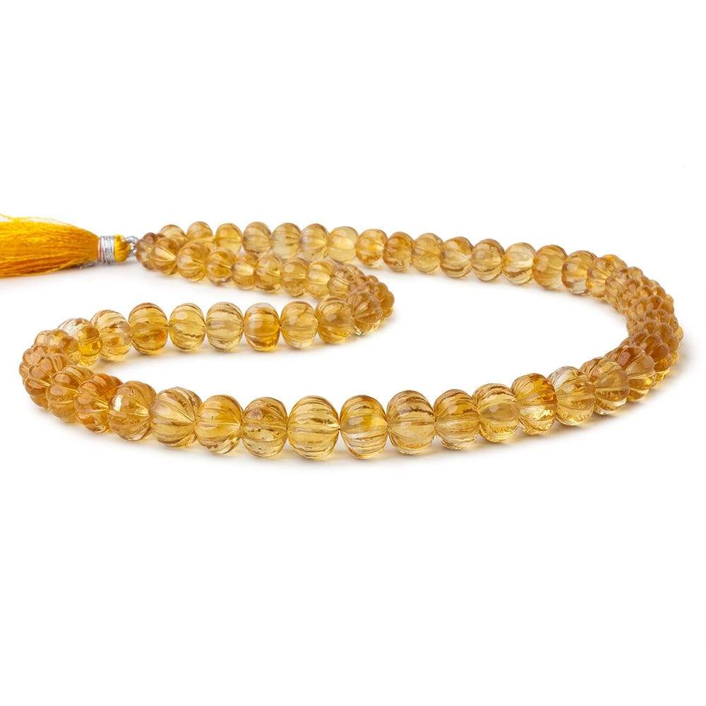8-10mm Citrine hand carved Melon rondelles 15 inch 61 beads - Beadsofcambay.com