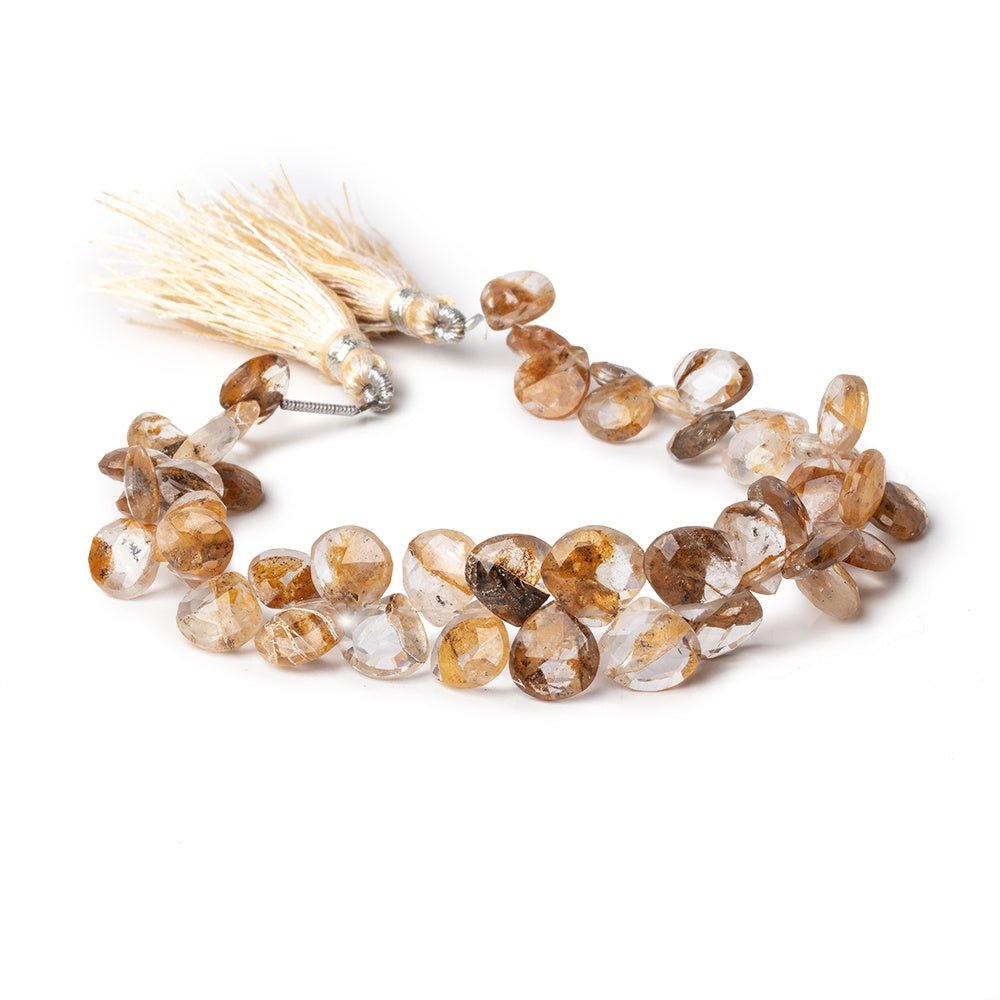 8-10mm Golden Hematoid Quartz Faceted Heart Beads 8 inch 50 pieces - Beadsofcambay.com